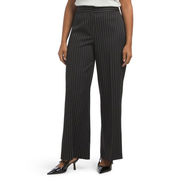 NWT$109 TAHARI ASL Pinstripe High Rise Wide Leg Trouser Pants Blk/Wt Career Sz10 - Picture 1 of 6